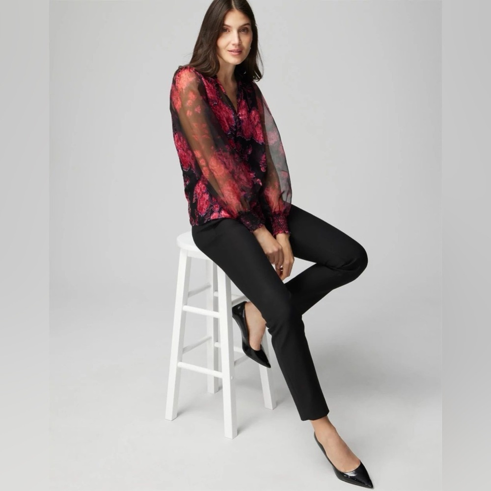 WHBM Organza Sleeve Silk Burnout Blouse - Picture 10 of 10